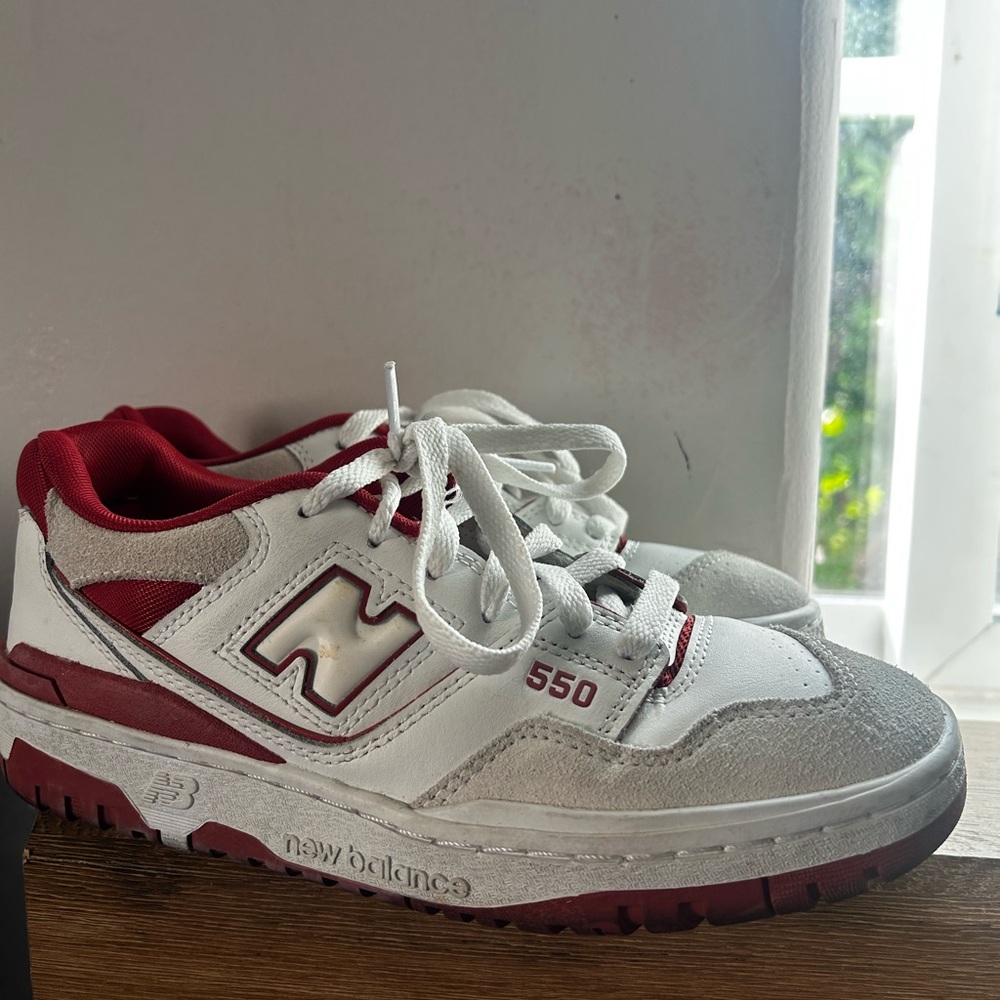 New Balance 550 White and Burgundy Sneakers
